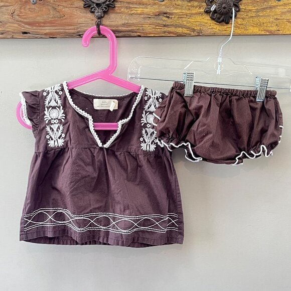 Peek Little‎ Peanut Brown and White Dress with Bloomers- Size 12-18 m - Picture 1 of 3